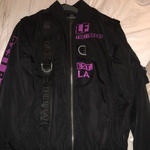 LF purple and black bomber jacket